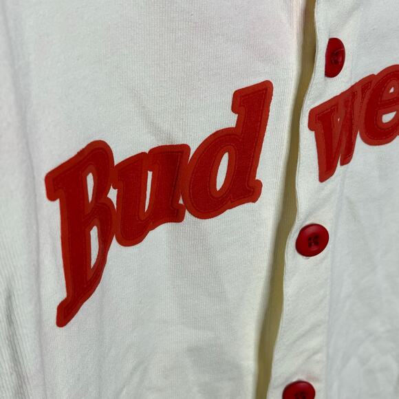 Budweiser White Red Button Up Baseball Short Sleeve Top Cotton USA Men Large L - Picture 6 of 14